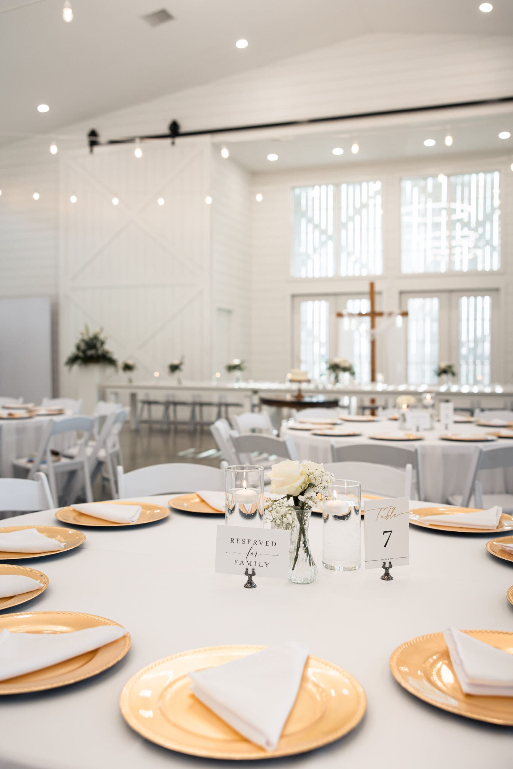 Reception table details at Barn at Grace Hill wedding.