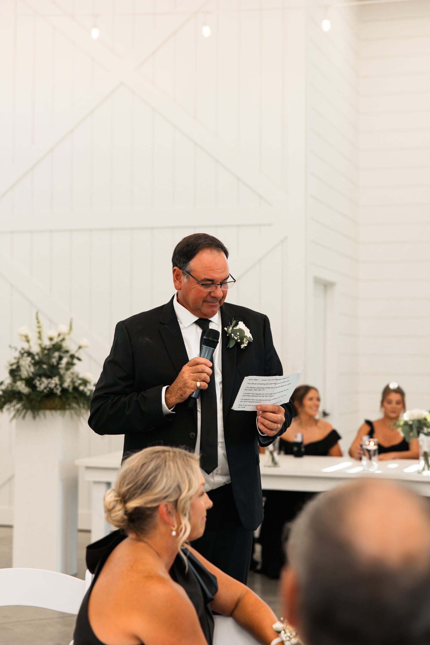Father of the bride speech Barn at Grace Hill wedding reception.