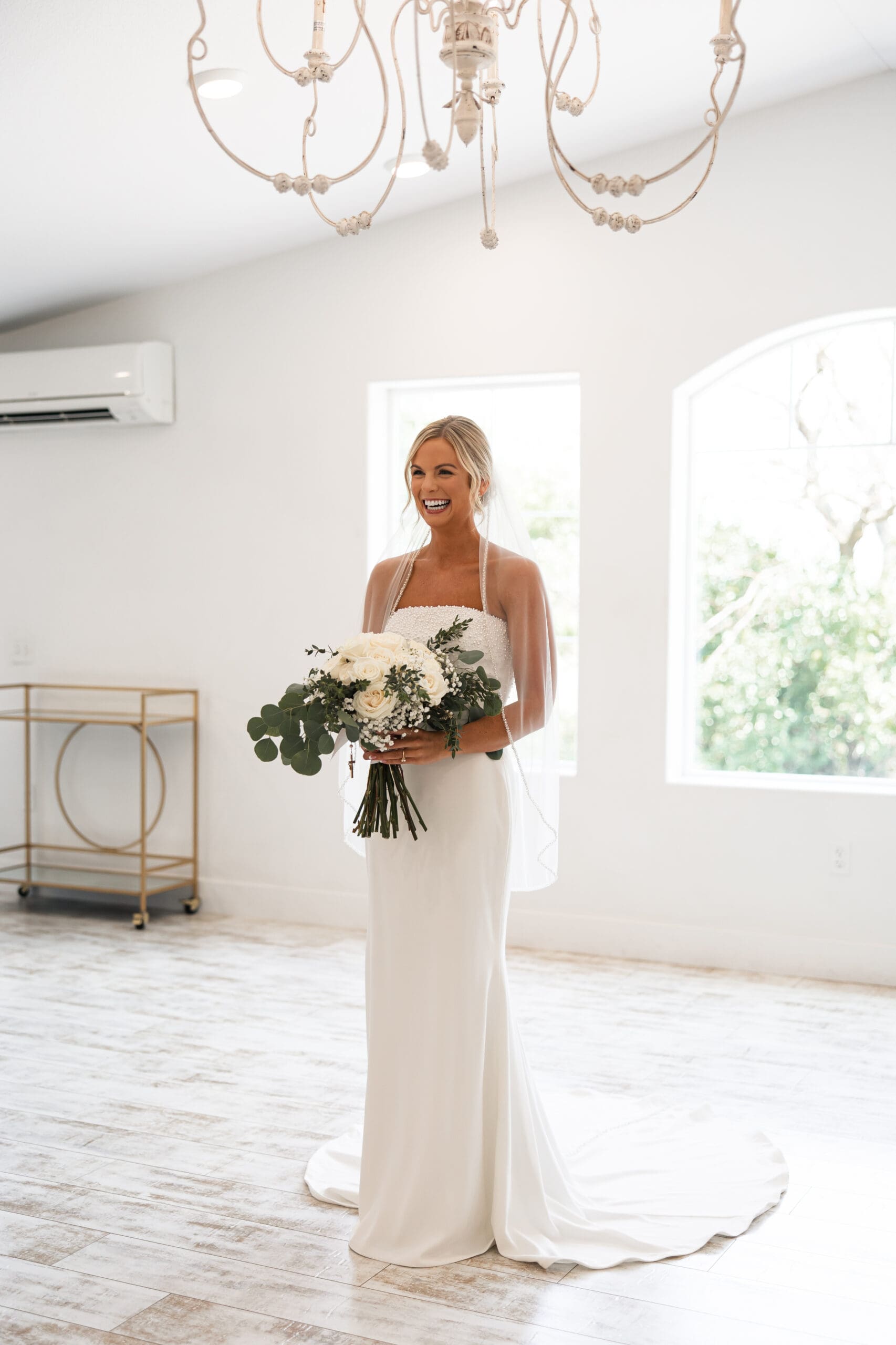 Bride’s first look with groom Barn at Grace Hill wedding.
