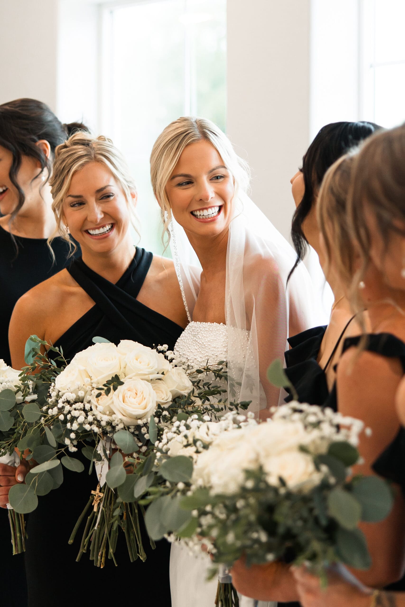 Bride and bridesmaid portraits Barn at Grace Hill wedding.