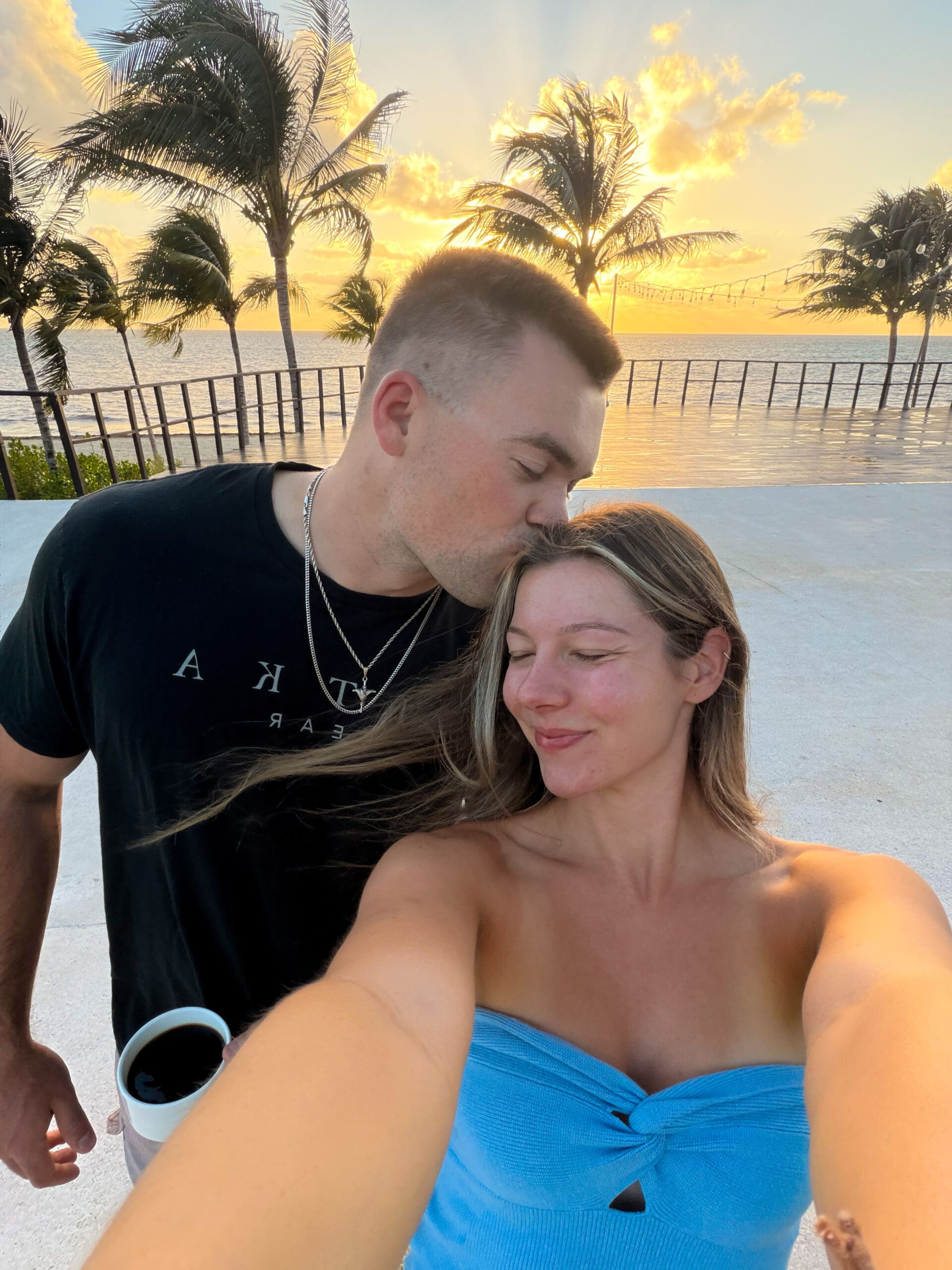 Enjoying coffee and the sunrise from our balcony at Haven Riviera Cancun