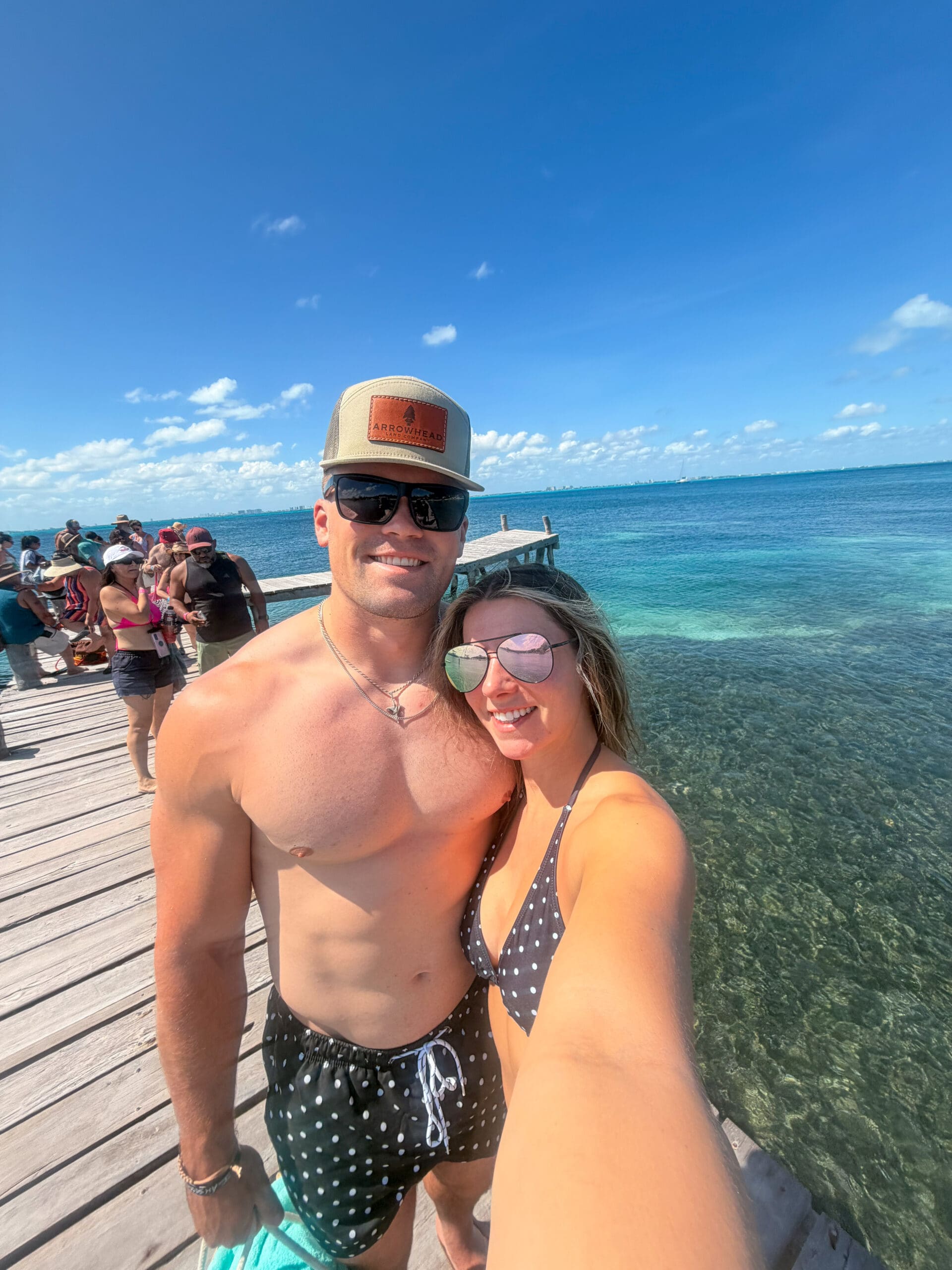 Smiling at the dock of Isla Mujeres during our Haven Riviera Cancun trip