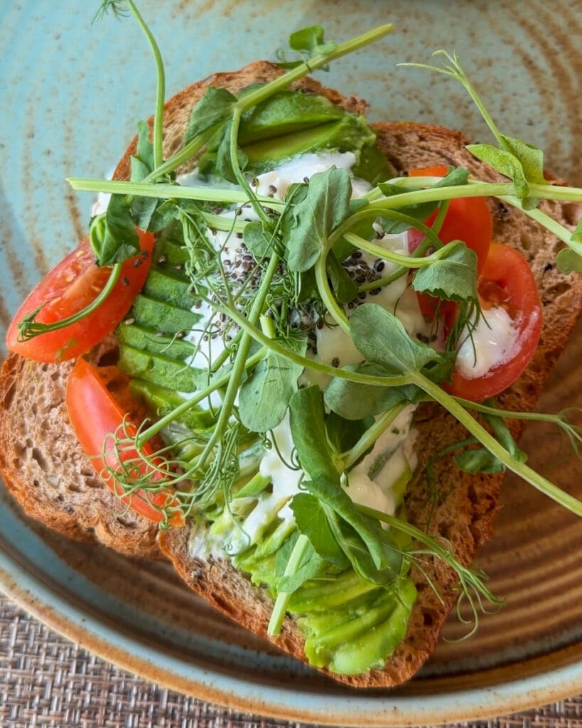 Avocado toast breakfast from Tahani Restaurant at Haven Riviera Cancun