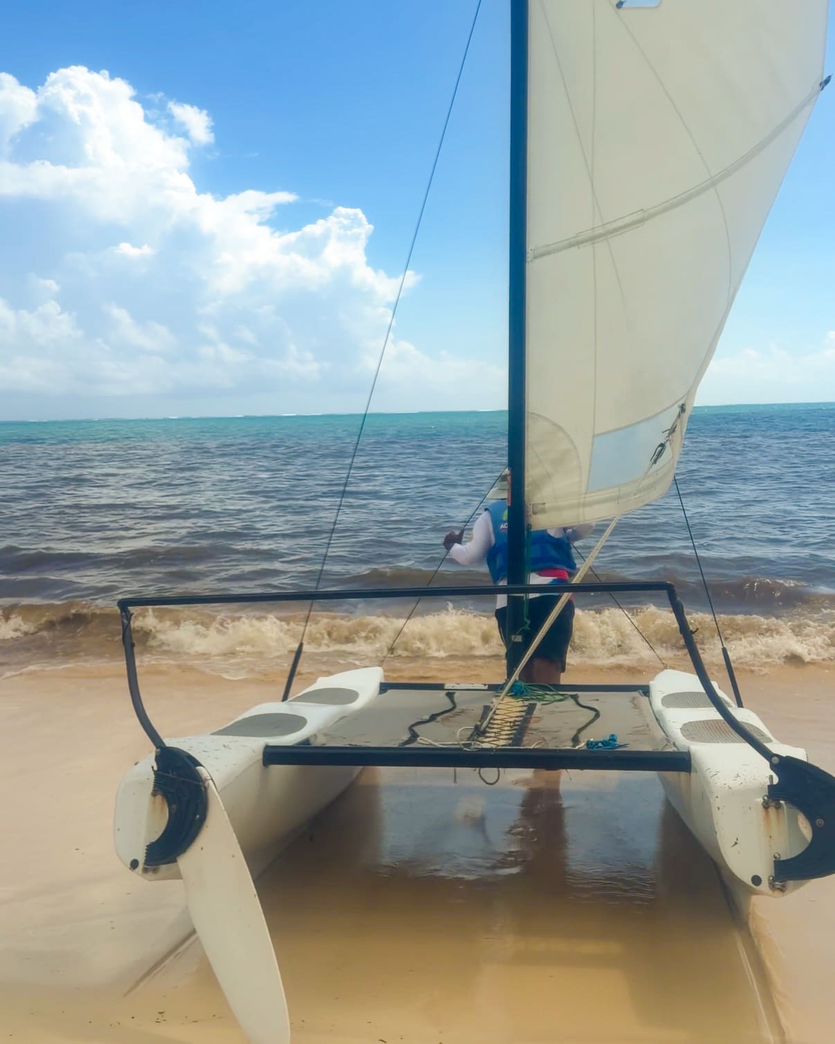 Hobie Cat sailboat from AquaWorld used during our Haven Riviera Cancun honeymoon