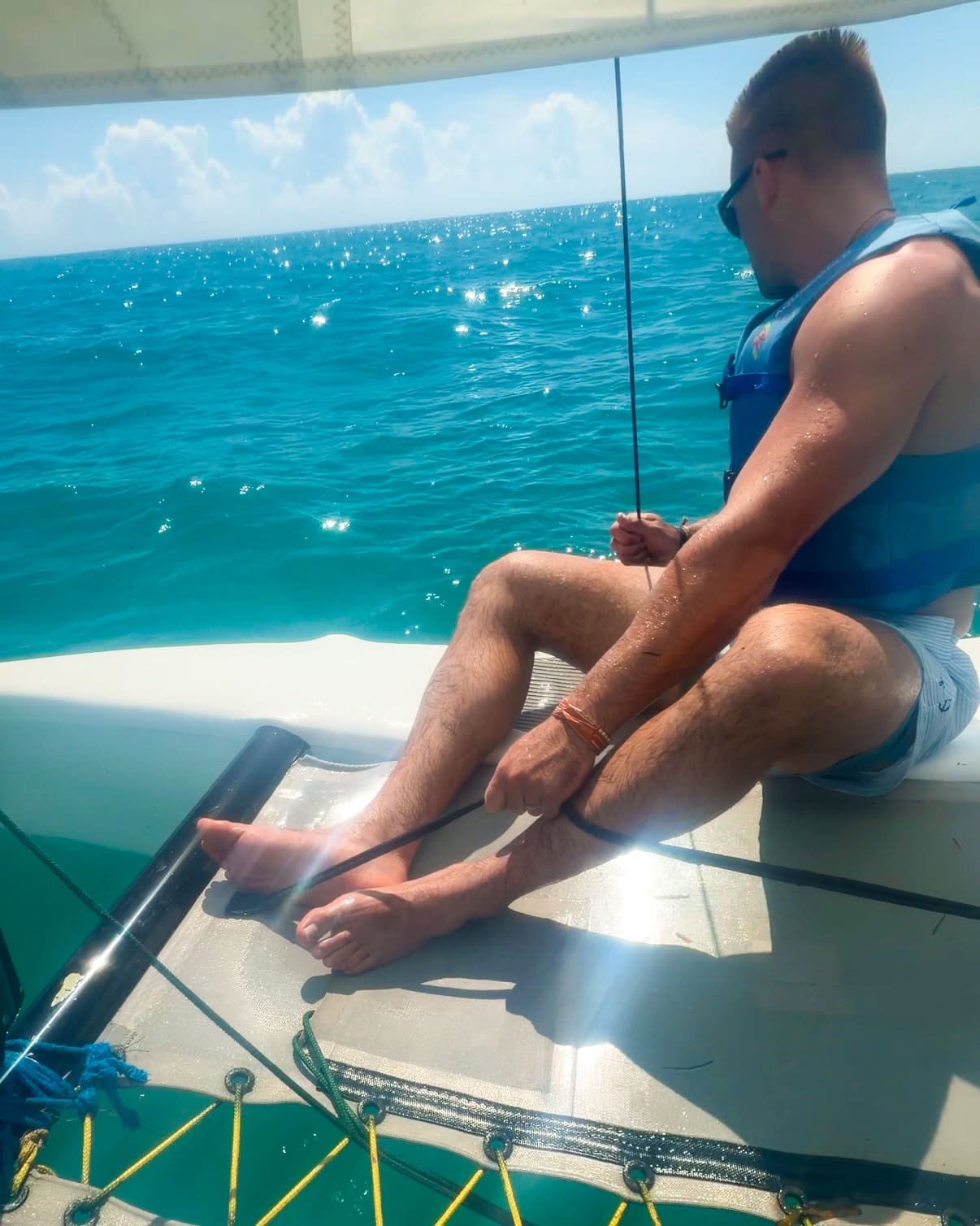 Sailing on Hobie Cat looking for sea turtles off the coast of Haven Riviera Cancun