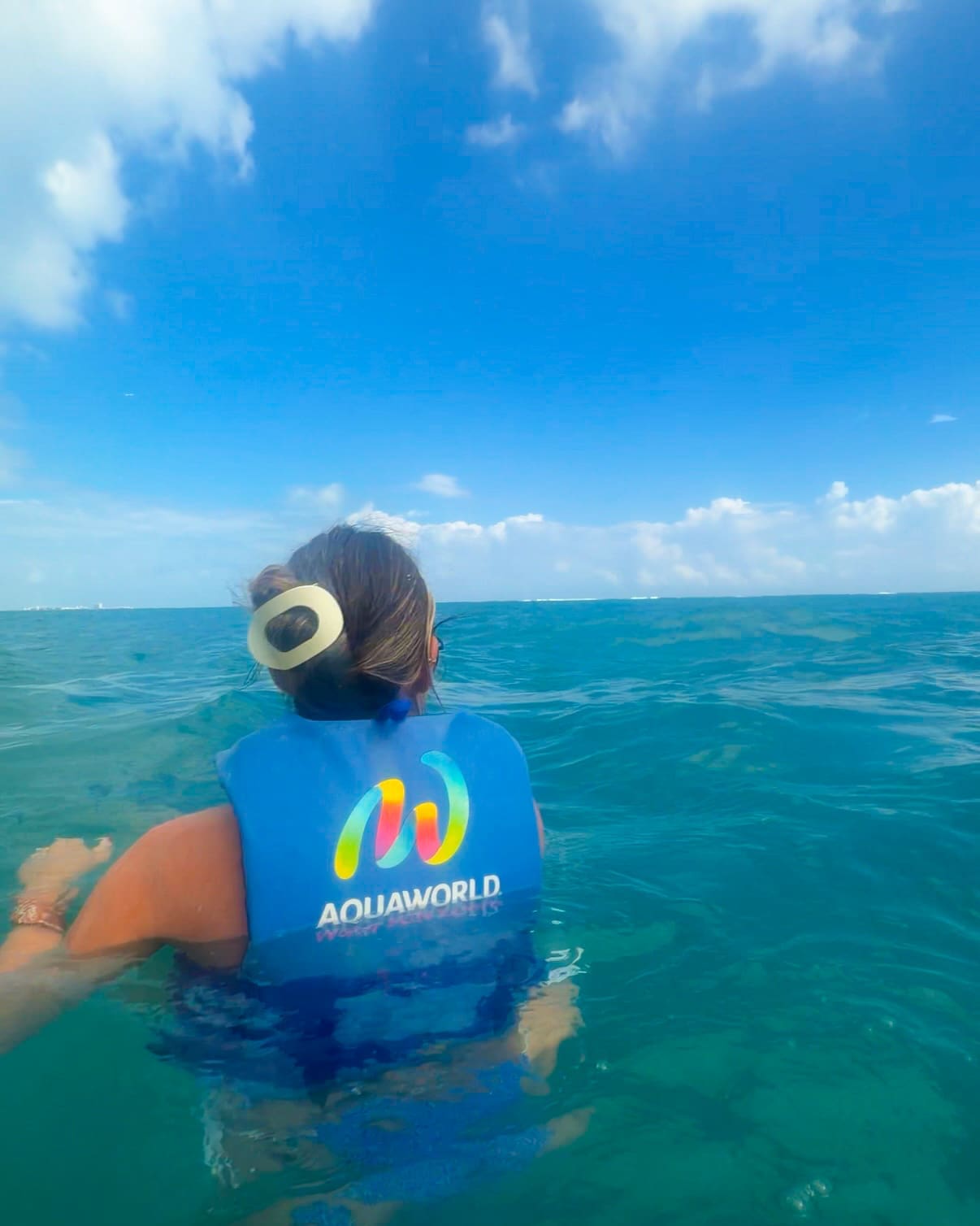 Swimming in the Caribbean Sea during Haven Riviera Cancun honeymoon