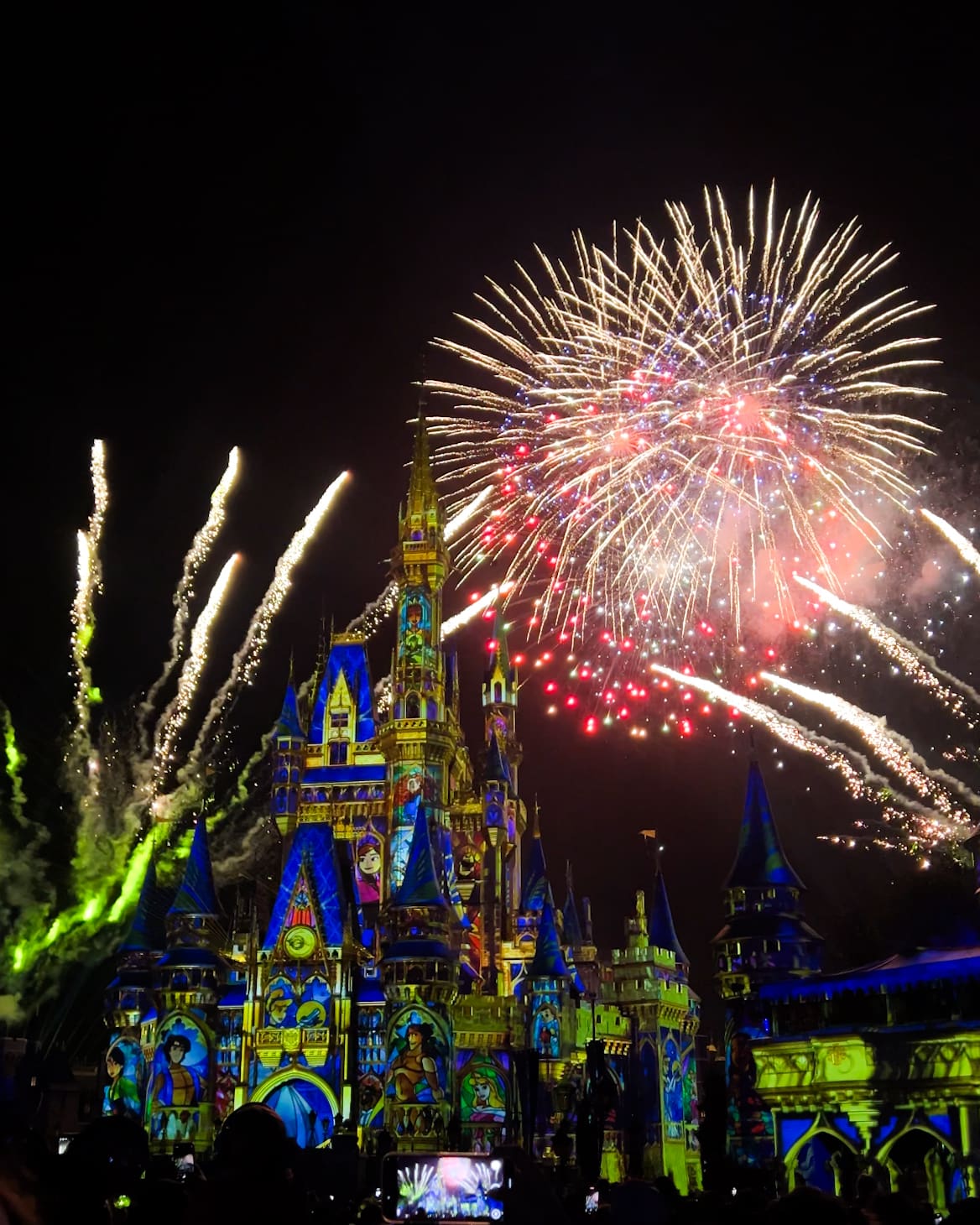 Brilliant fireworks lighting up Cinderella Castle in vibrant colors at Magic Kingdom Disney World – emotional finale to magical Orlando Disney night